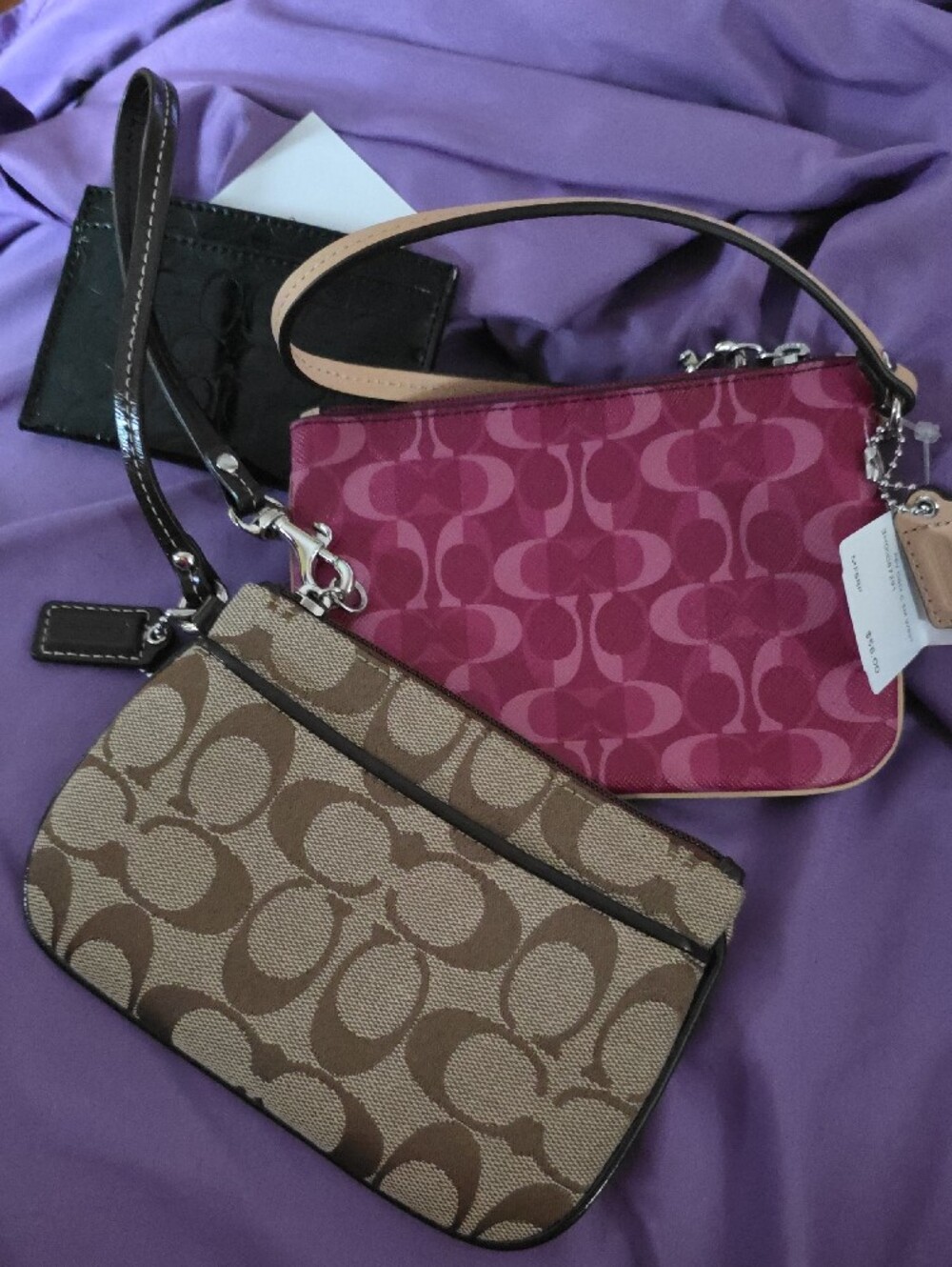 COACH Pink Signature Wristlet with Tan Signature Pouch - Picture 10 of 11